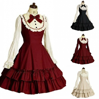 #ad Sweet Layered Cosplay Lolita Dress Long Sleeve Women#x27;s Gothic Princess Costume L