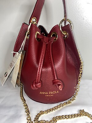 NEW NWT ANNA PAOLA Italian Leather Bucket Bag in Ruby $69.99