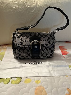 #ad Coach Signature Hobo Braided Buckle Flap Shoulder Bag Purse 11862 Black And Grey