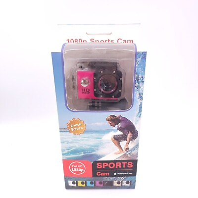 #ad Pink Sports Cam Full HD 1080p 2 inch Screen Waterproof up to 30 M