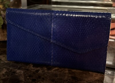 #ad Vintage Genuine Snakeskin Blue Wallet Clutch