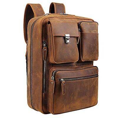 #ad Men#x27;s Leather 15.6 Inch Laptop Backpack Convertible Business Briefcase Messen...