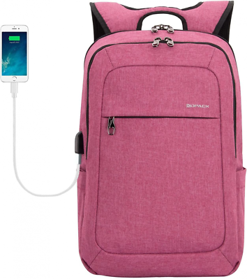 KOPACK Women Laptop Backpack College USB Charging Port Anti 15.6IN Magenta $30.54