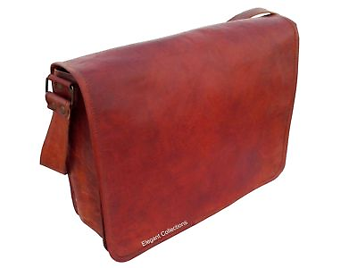 #ad Durable Goat Leather Messenger Bag Computer Brown Laptop Briefcase Men#x27;s Satchel
