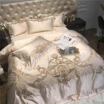 #ad Luxury Embroidery Bedding Set Smooth Duvet Cover Bed Sheet Pillowcase Bedclothes