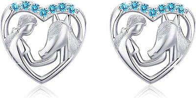 #ad Blue Lucky Horse Stud Earrings For Women 925 Sterling Silver Horse and Women