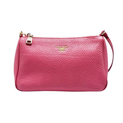 #ad Auth PRADA Logo Shoulder Handbag Pink Leather Goldtone z0471