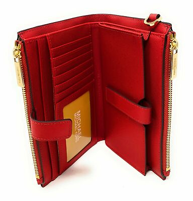 NWB Michael Kors Jet Set Travel Double Zip Wristlet Red Leather $228 Dust Bag FS $74.99