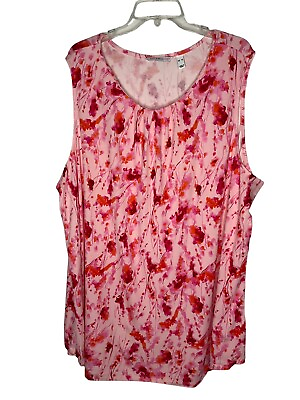 #ad Isaac Mizrahi Live Printed Swing Top with Neck Detail Pink Plus Size 4X NEW