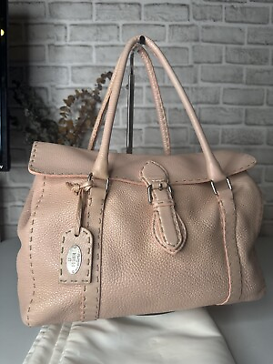 #ad FENDI Selleria Leather Light Pink Large Tote Bag Flap Close silver hardware GUC