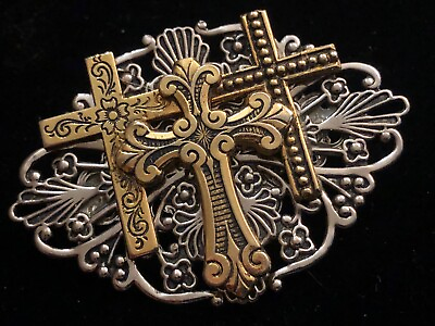 #ad Vintage 1997 AOL JANE Gold Silver Tone HAND SIGNED Cross Brooch Pin