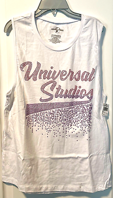#ad Universal Studios Women#x27;s Tank Top White Size LARGE New Pink Studs