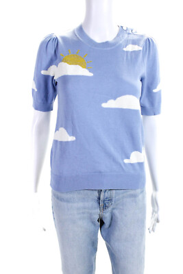 #ad Kate Spade New York Womens Metallic Sun amp; Clouds Knit Top Blue White Size XS