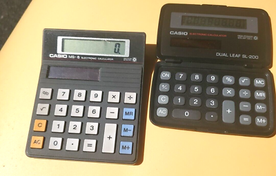#ad Vintage Casio Dual Leaf SL 200 Pocket amp; MS 8 Standard Desktop Calculator Black