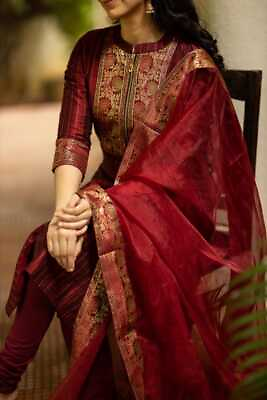 #ad Cotton Fabric Wedding Partywear Designer Straight Kurti Pant amp; Dupatta Dress Set