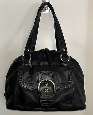 #ad COACH Black Leather Shoulder Bag Zip Closure amp; Outside Pocket Silver MSRP $395