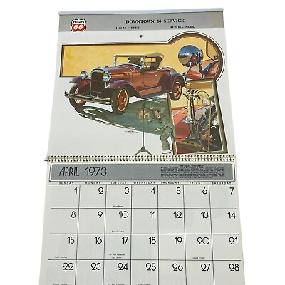 #ad Vintage Calendar Phillips 66 1973 Aurora Nebraska NE Antique Cars Gas Station