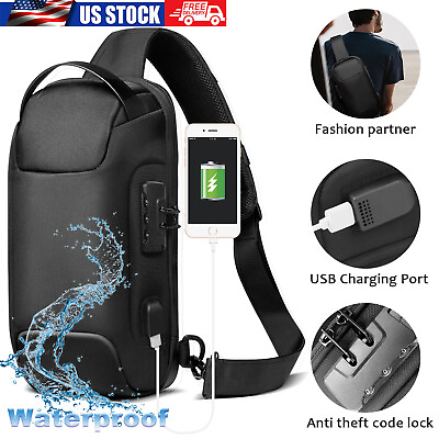Men#x27;s Sling Crossbody Backpack Waterproof Anti theft Shoulder Chest Bag USB Port $25.99