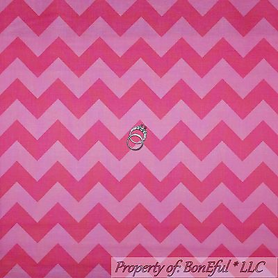 #ad BonEful Fabric FQ Decor Cotton Quilt Pink Baby Girl Lg STRIPE Tone Retro Chevron
