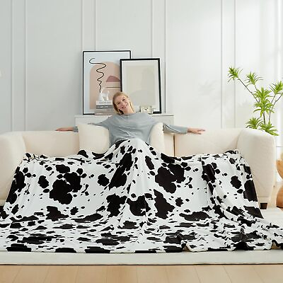 #ad Cozy Bliss Oversized King Throw Blanket Cow Print 100x120 Inches Non Sheddi...