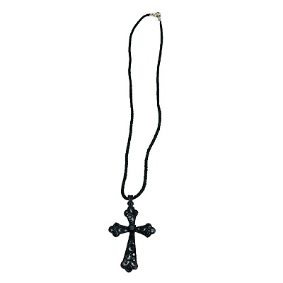 #ad Black 2 Inch Cross Necklace Pendant Jewelry Retro Fashion Cloth Chain Stones