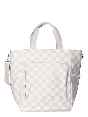 #ad Beige Multifunctional Shoulder Bag Women#x27;s Beach Cooler Tote Canvas Bag Checker