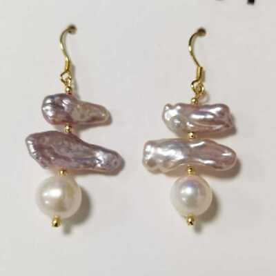#ad Fashion Natural Freshwater Cultured Pearl Earrings 18K Crystal Drop Unisex Hoop