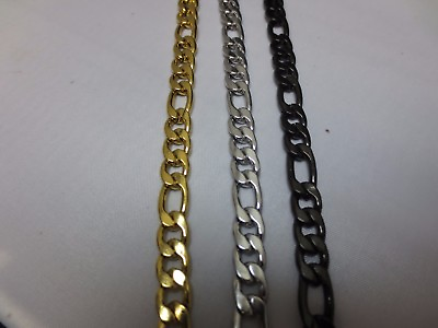 #ad 7MM STAINLESS STEEL FIGARO ROPE IN GOLD SILVER BLACK PLATED 7 quot; 40quot; CHAIN