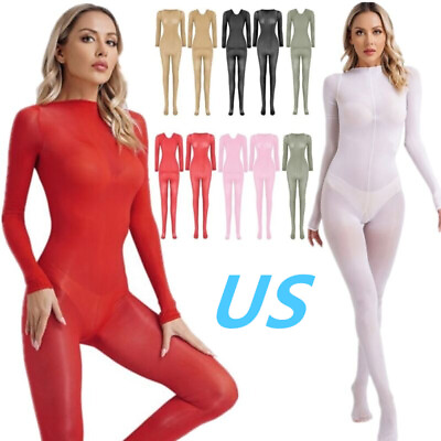 #ad US Womens Nylon Silky Full Bodystocking Bodysuits Jumpsuit Shapewear Nightwear