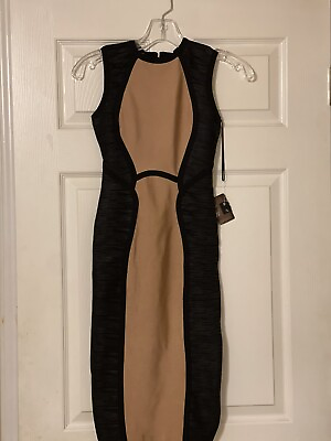 #ad New MAC DUGGAL Authentic Band Aid Fitted Dress Black Tan Cut Outs On Back Sz 4