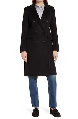 #ad $400 Lauren Ralph Lauren Double Breasted Wool Blend Coat BLACK SIZE 2