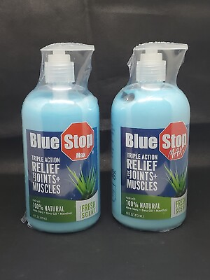 #ad Lot Of 2 LARGE SIZE 16 Oz Bottle BLUE STOP MAX Gel Muscle Rub Emu Aloe Vera