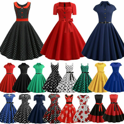 Women#x27;s Vintage Retro 50s 60s ROCKABILLY Dress Evening Party Pinup Swing Dress 6