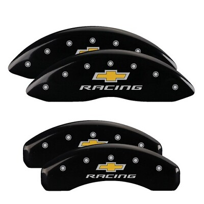 #ad MGP Caliper Covers Set of 4 Black finish Silver Chevy Racing