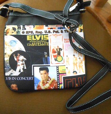 #ad Elvis Presley The Music Album Covers Graphic Messenger Bag Cross Body Purse EUC