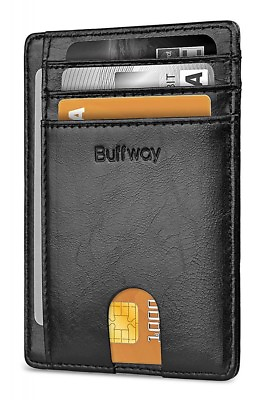 #ad Buffway Slim mini ID holder card case front pocket Leather Wallet for Men Women