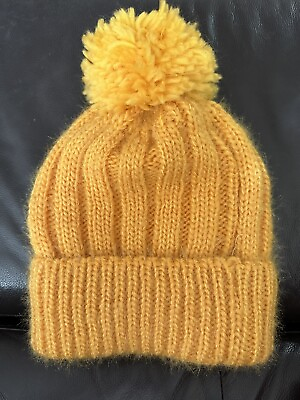 #ad Yellow Pom Pom Soft Hat Coated Woman