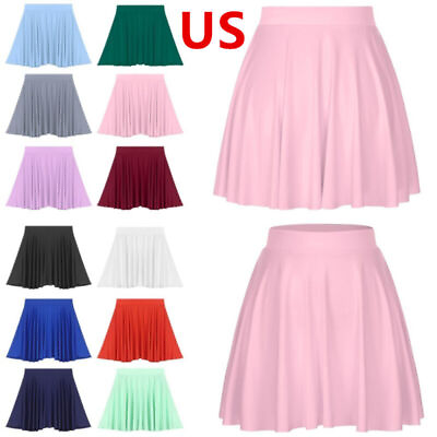 #ad US Women Skirt Mini Skater Casual Versatile Stretchy Elastic Waist Pleated Dress