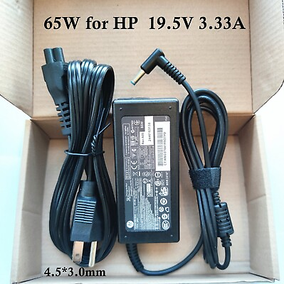 #ad Genuine OEM 65W HP AC Adapter Charger blue tip 19.5V 3.33A Pavilion 710412 001