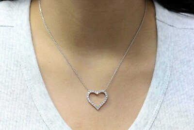 #ad 2.1Ct Lab Created Round Cut Diamond Heart Necklace Pendant 14k White Gold Plated