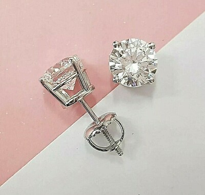#ad 2Ct Lab Created Diamond Women#x27;s Solitaire Stud Earrings 14K White Gold Plated