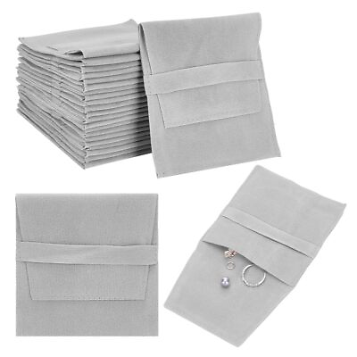 #ad 24 Pcs Microfiber Jewelry Pouches Gray Faux Suede Jewelry Pouch Jewelry Stor...