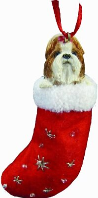#ad Shih Tzu Christmas Stocking Ornament with quot;Santa#x27;s Little Palsquot; Hand Painted ...