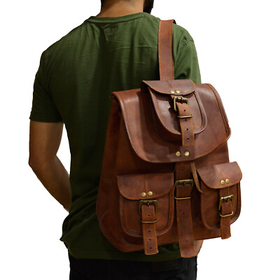 Men Genuine Leather Travel Backpack Shoulder School Purse Small Brown Rucksack $39.99