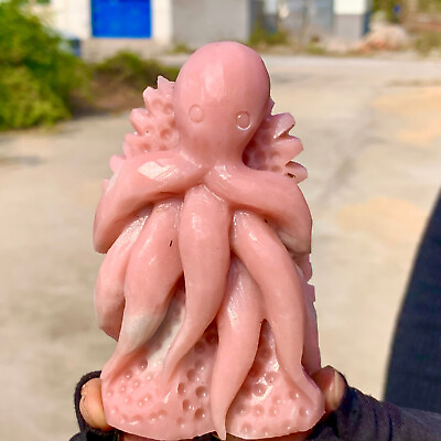 #ad 251G Natural Pink opal crystal hand carved octopus sculpture cure