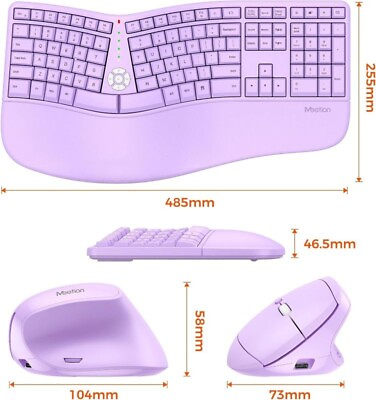 #ad MEETION Ergonomic Wireless Keyboard Mouse Ergo Keyboard Vertical Mouse Purple