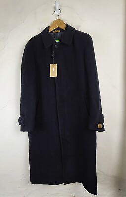 #ad Marks Spencer Mens Small Italian Wool Overcoat Blue Formal Button Woven Long