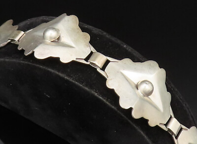 #ad TAXCO 925 Silver Vintage Designer Floral Motif Link Bracelet BT9535