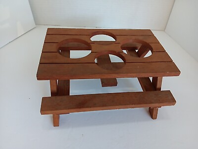 #ad Vintage Wooden Picnic Table Condiment Barbecue Holder. Rare