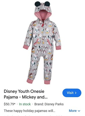 #ad FLAW 2021 Disney Parks 1 Piece Hooded Pajamas Size 7 8 MICKEY amp; FRIENDS HOLIDAY